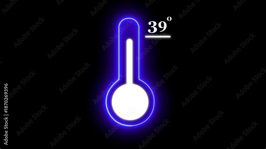 Thats indicates weather temperature 39 degree increase or decline. Neon Medical thermometer icon 4k animation...
