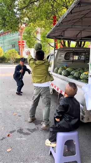 Both the cunning thieves ran away with the watermelon.