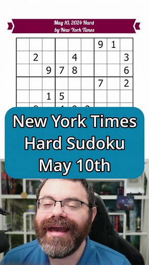 Solving the New York Times Hard Sudoku for May 10th, 2024. The solving app I use is called SudokuPad. #sudoku #nyt #puzzle #rangsk