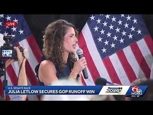 Congresswoman Julia Letlow gives victory speech after securing GOP nomination in U.S. Senate part...