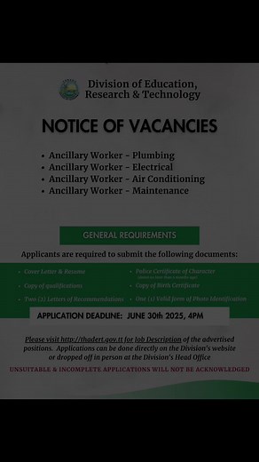 Job Vacancies in Education and Research Division
