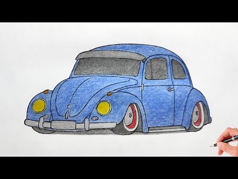 How to draw a VOLKSWAGEN BEETLE 1960 / drawing car / coloring vw beetle classic 1950 stance