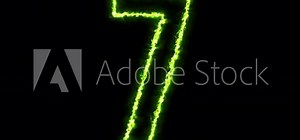 Number 7 animated in a loop with neon colours. Graphic element for the countdown.