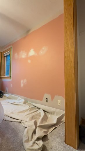 Rolling into a fresh look! 🎨✨ Watch as we transform this pink bedroom into a neutral space with our 18-inch roller. First coat going on—stay tuned for the stunning reveal! | Hillis Brothers Painting