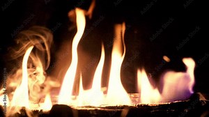 Slow Motion Low buring fire on log in fireplace Haddonfield New Jersey 4k