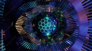 Abstract background 3D animation shiny futuristic composition made of geometric elements transforms and rotates in space loop. Great for scientific, technological, industrial, futuristic, sci-fi
