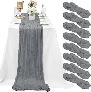 8 Pack Grey Cheesecloth Table Runner 10Ft Gauze Cheese Cloth 35x120 Inch Boho Table Runner Romantic Table Cloth Table Cover for Wedding Bridal Baby Shower Birthday Party Engagement Fall Table Decor