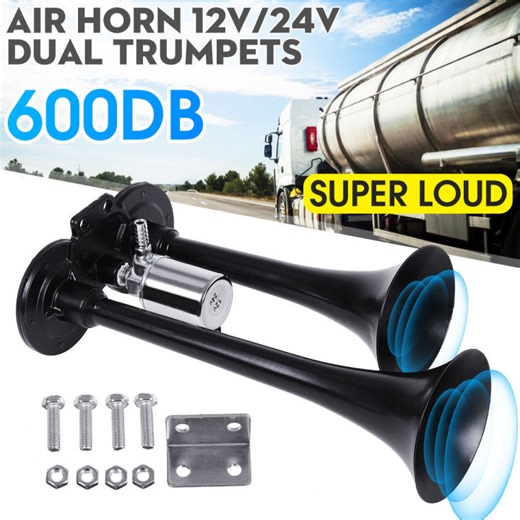 600db 12-24v Super Loud Air Horn Dual Trumpet Truck Train Car Kit With Compressor Accessories Air Horn Universal | Lazada PH