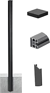 1 Corner Post for 7.6ft Outdoor Privacy Fence Panels, Matte Black Metal Wood Fence Post, Cement Pouring and Installation (More Stable)