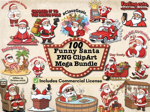 100 Funny Santa PNG Clipart Bundle | Christmas Santa Graphics for Sublimation & Stickers | Commercial Use - Etsy