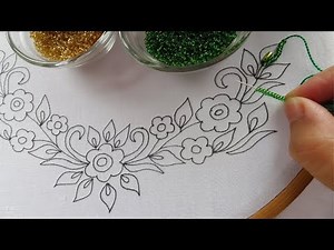 beaded hand embroidery neck design for dress,beads work, easy neck stitches
