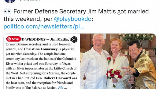 Retired Gen. Jim Mattis gets married. The bride has a high-profile job in Richland