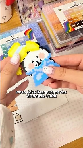 I Made Joke Bear in a Cinderella Outfit with Pixie Beads | DIY Mini Pixel Art Project #fusebeads