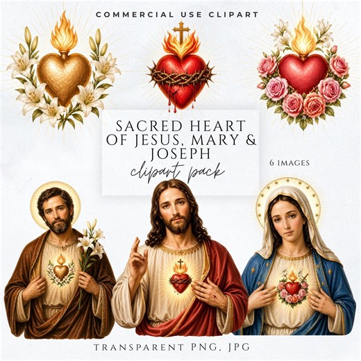 Immaculate Heart of Jesus Mary Joseph PNG, Sacred Heart Catholic Set, Holy Family Devotional Images, Christian Religious Clipart Bundle - Etsy