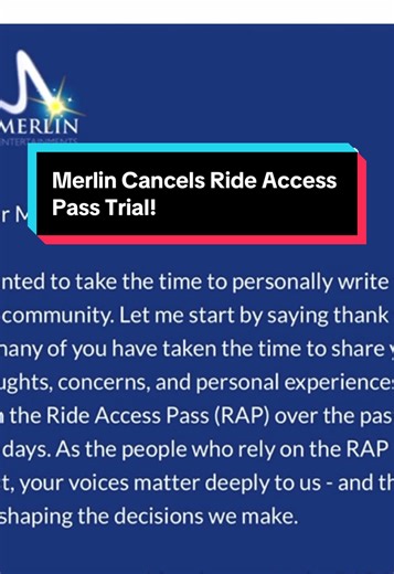 Merlin Cancels Ride Access Pass Trial