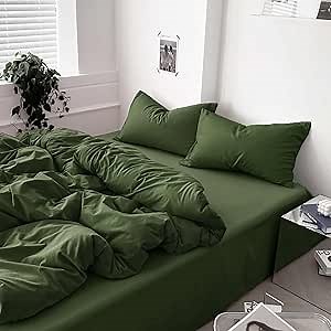 Dark Olive Green Queen Comforter Set - 3 Piece Aesthetic Modern Bedding Set - All Season Farmhouse Soft & Lightweight Microfiber Down Alternative Comforter Bed Set with 2 Pillow Shams for Women Men