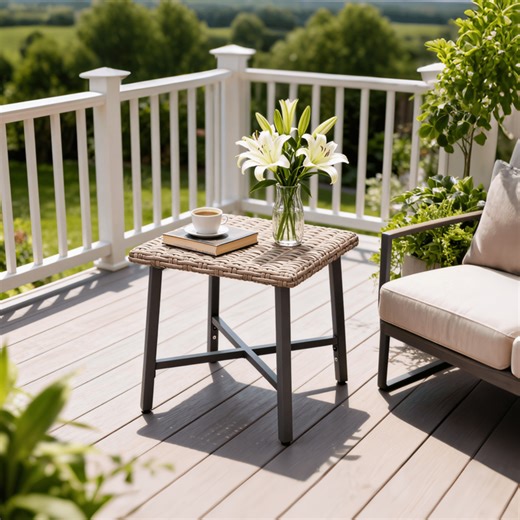 MOLIBYME Patio Wicker Side Table, All-Weather Rattan Side Table End Table for Patio Porch Deck Pool, Brown Tabletop