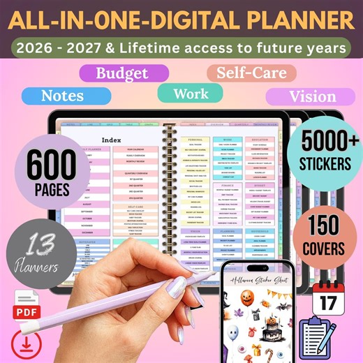 2026-2027 All-in-one Digital Planner: Hyperlinked,stickers(download),academic, Notion Academic, Goodnotes,student, Organized, Ipad, Tablets - Etsy