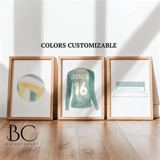 Personalized Watercolor Volleyball Wall Art Set, Custom Jersey Art, Girls Volleyball Bedroom Decor, Nursery Decor, Birthday Baby Shower Gift - Etsy