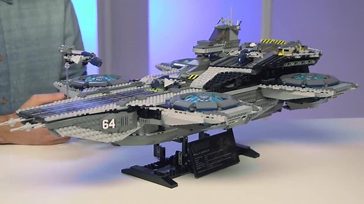 Check out the UCS Shield Helicarrier reveal video by Marcos Bessa! 76042 The SHIELD Helicarrier, 2,996 pieces. SGD $599.90 – US $349.99 – CA $399.99 – DE 349.99€ – UK £269.99 – DK 2999.00 DKK Build and display the huge SHIELD Helicarrier! Take on the challenge of building this awesome LEGO® model of The SHIELD Helicarrier. Construct the flying aircraft carrier with 2 runways, microscale Quinjets, fighter jets and ground support vehicles. The set also comes with many of your favorite LEGO Marvel 