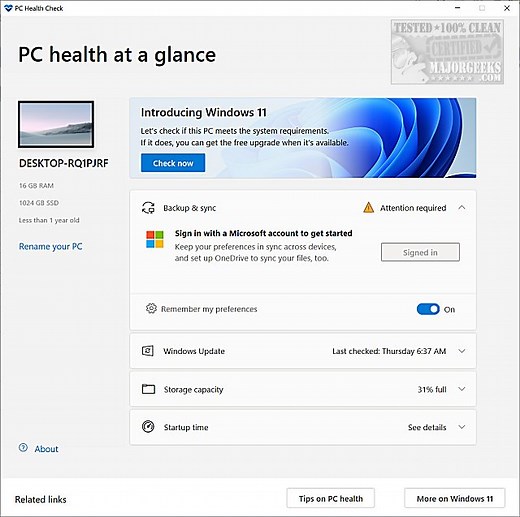 Windows PC Health Check