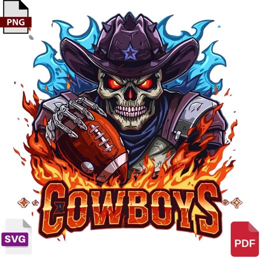 Flaming Cowboy Skull Football PNG | Wild West Sports Logo (digital) - Etsy