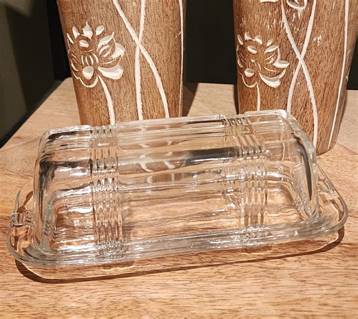Vintage 1930s Hazel Atlas Glass Butter Dish | Criss Cross Pattern | Quarter Pound Butter Dish | Depression Glass Covered Dish | - Etsy