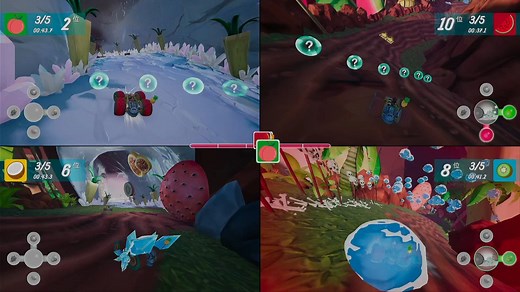 儿子和小朋友本地4人对战《全明星水果竞速》All-Star Fruit Racing 一款还不错的道具赛车游戏