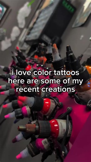 I'm in love with my new ink rack and all the potential in these colors for 2026- excited for all the projects coming this year! #tattoo #anime #pokemon #videogames #neopets