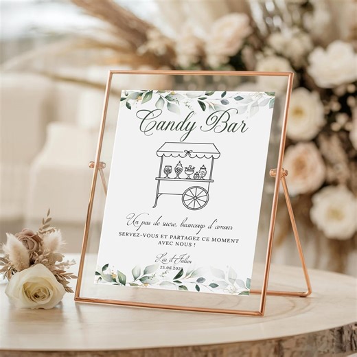 Customizable Eucalyptus Wedding Candy Bar Sign, Canva Template, Boho & Natural Candy Bar Poster - Etsy