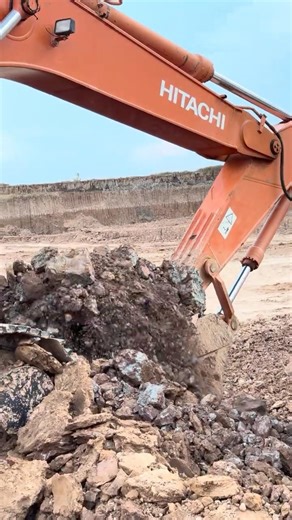 Massive HITACHI ZAXIS 350 Excavator Digging Hard Mud Lakebed with 41 Ton Dump Trucks! #shorts