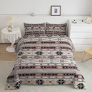 Erosebridal Ethnic Tribal Arrow Quilt Geometric Aztec Comforter Set,Western Bedding Set Full African Tribe Retro Vintage Exotic Geometric Diamond Sriped Duvet Insert,Southwest Native Boho Decor