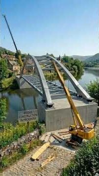 Unsafe Wooden Bridge Replaced by a Modern Steel Arch Bridge in a Beautiful European Village.