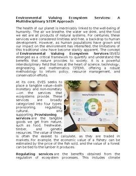 Environmental Valuing & STEM Worksheet Sub-Plan or Classwork & Homework