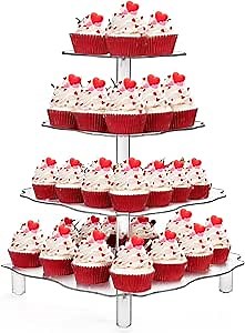 Goaste 4 Tier Acrylic Cupcake Tower Stand, 12 Inch Square Tower Cupcake Display Holder, Clear Dessert Pastry Tower with Rod Feet for 52 Cupcakes, Display for Wedding, Birthday Party, Baby Shower