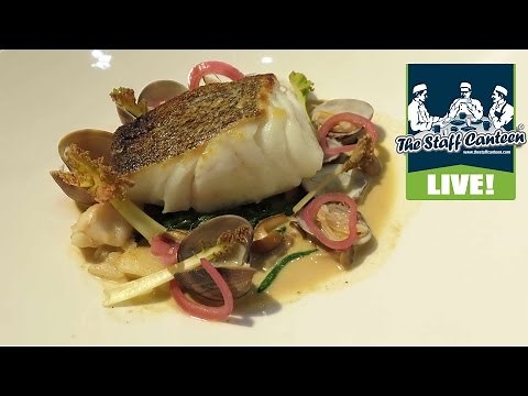 Michelin star chef Simon Hulstone cooks roasted Skrei, spinach, clams, poached cod cheeks