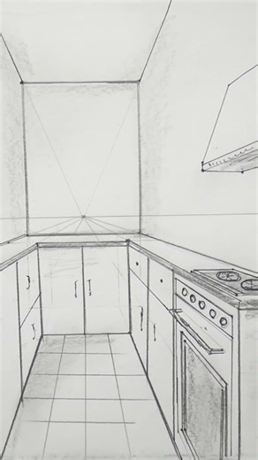 learn how to draw a simple kitchen in 1 point perspective #drawing