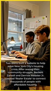 While New York City's leaders have struggled with the housing crisis, two 17-year-old high school students decided to tackle it themselves. Beckett Zahedi and Derrick Webster Jr., from Brooklyn, created a website called Realer Estate. Their platform helps people find affordable and rent-stabilized housing, pulling together data that is often hard for the average person to find. The idea came after Beckett saw his own father struggle to find an affordable place to live after his parents' divorce.
