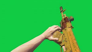 Download Hand holding assault rifle gun firing, shooting, reloading 3d animation isolated on green screen background for free