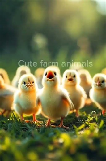 A group of cute yellow baby chicks running and playing on a farm #farming #farmer