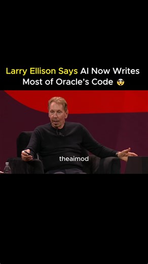 The AI Mod on Instagram: "Larry Ellison just revealed that a lot of Oracle’s code isn’t even written by humans anymore. 🤯 Instead, Oracle engineers tell AI models what they want the program to do, and the AI generates the full step-by-step code automatically. This marks a massive shift — from writing code to simply describing your intent. We’re entering an era where developers don’t code line-by-line… they collaborate with AI to build entire systems. 💬 What do you think — will AI soon replace 