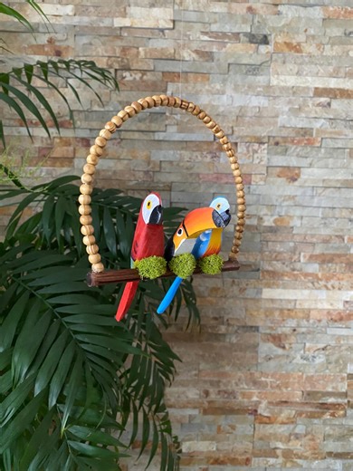Wooden Parrots, Tiki Bar Decor , Tropical Decor, Tropical Room, Enchanted Tiki Room, Hanging Parrot, Jungle Nursery Decor, Tiki Bird - Etsy