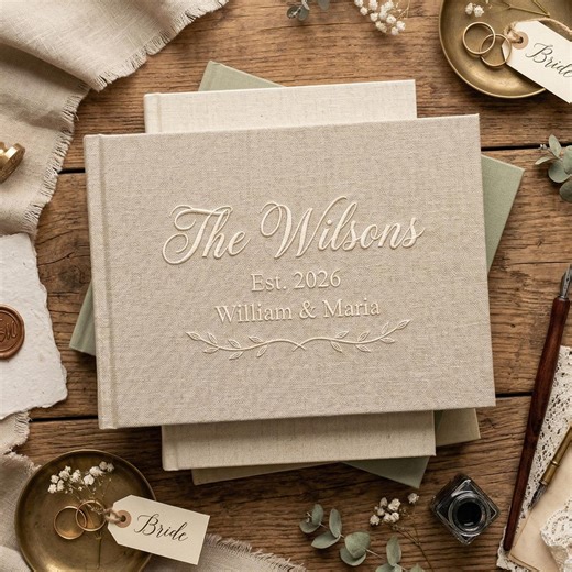 Custom Wedding Guest Book, Personalized Linen Hardcover, Polaroid Guestbook, Wedding Keepsake & Anniversary Memory Book