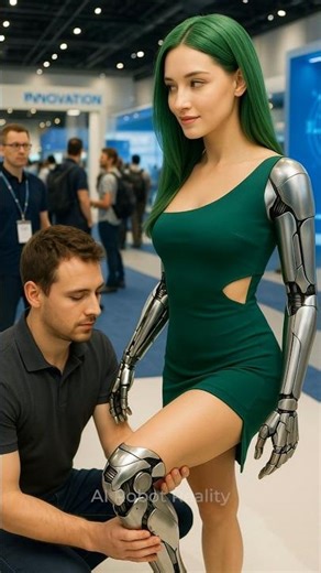 Engineer Adjusts the Android Girl at the Tech Expo… and Her Reaction Is Priceless 🤖💚 #airobot