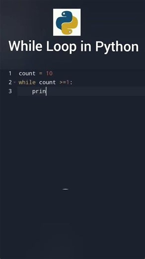 Print 10 to 1 by while loop in python #python #foreveryone