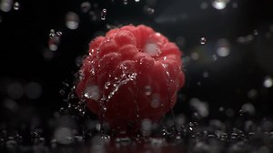 1000 fps slow mo raspberry and water RF sim.