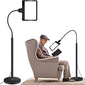 5X Floor Magnifying Glass with Light and Stand,36 LED Flexible Gooseneck Magnifying Lamp,3-in-1 Adjustable Brightness Large Lighted Magnifier for Reading,Sewing,Crafts, Painting,DIY & Close Work