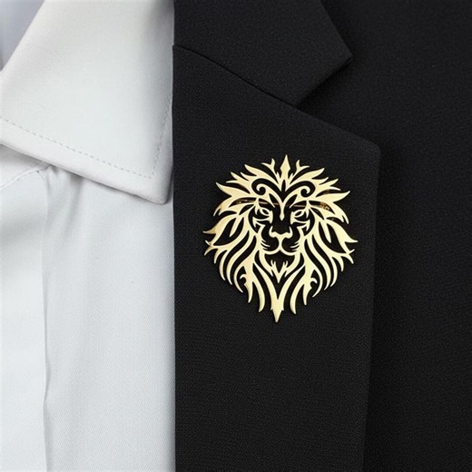 Crown Lion Lapel Pin – 18K Gold Plated Stainless Steel Hollow Brooch, Royal Lion Head Badge for Men’s Suit, Groom Gift, Blazer Accessory - Etsy
