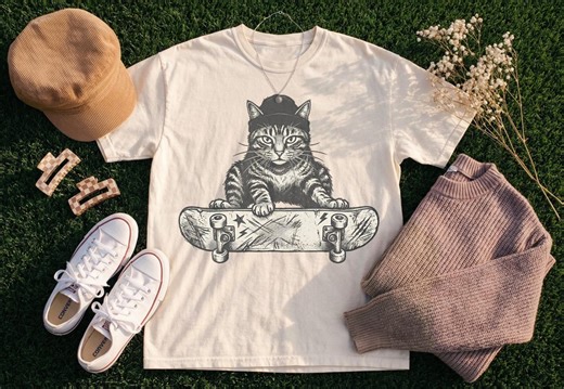 Vintage Skateboard Tabby Cat Shirt, Retro Skater Beanie Kitty Cat Lover Skateboarding Sweatshirt - Etsy