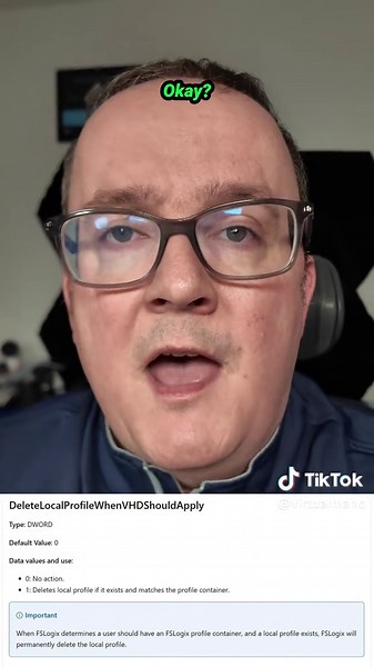 The FSLogix setting that's OFF by default — and why I always flip it ON 👇 DeleteLocalProfileWhenVHDShouldApply = the setting most AVD admins leave disabled. Here's why that's a mistake. Off = silent failure. Local profiles pile up across session hosts. Nobody notices FSLogix is broken. On = fail loud. Local profile deleted, FSLogix profile enforced. Every. Single. Time. Yes there's a risk — but I'd rather know about a problem than have it hiding in the background 🔥 #AVD #FSLogix #AzureVirtualD